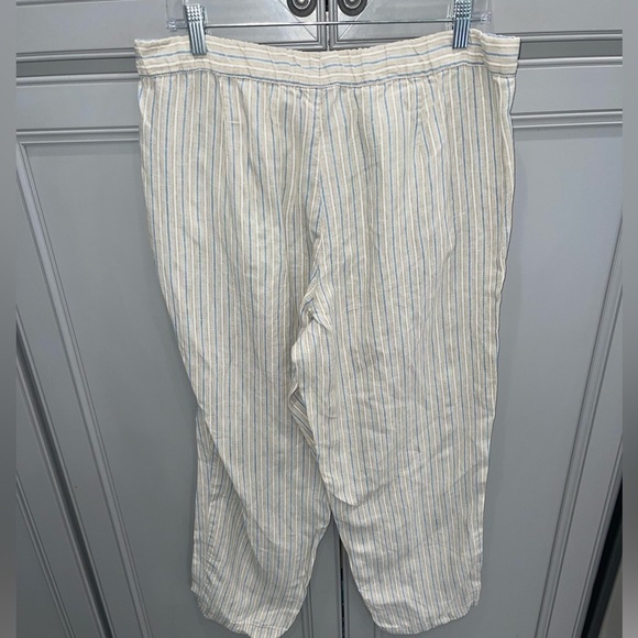 J. Jill Love Linen tan and blue striped drawstring casual pants size medium - Picture 7 of 7